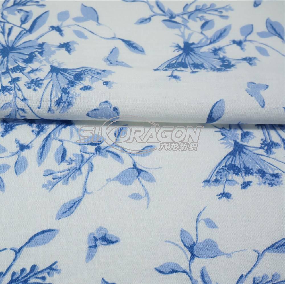 Printed cotton linen fabric with slub for casual apparel